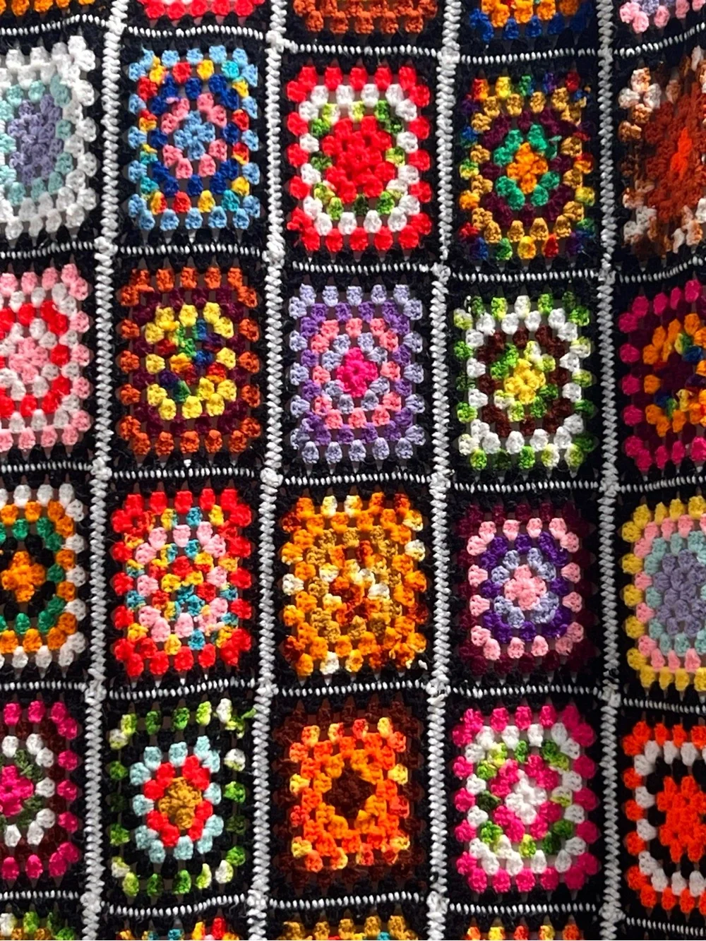 Large Handmade Crocheted Granny Square Afghan Blanket Colorful Boho Vintage